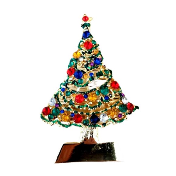 Christmas Tree Brooch Pendant Multi Color Rhinestones - Picture 1 of 12